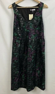 Trina Turk Shift Dress Sequin Black Green Purple Multi Zip Lined Midi Size 8 NEW - Picture 1 of 9