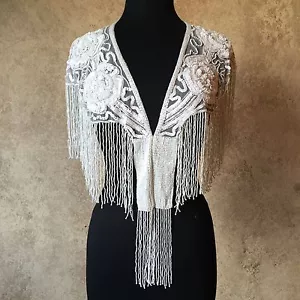 Paillettes Perline Pizzo Collare Spalla Spalla Spalla Scialle Applique Bianco Matrimonio Sposa - Foto 1 di 3