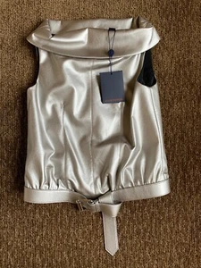 $2300 Louis Vuitton Womens Clothing Blouse Metallic Champagne Sleeveless Top 34 - Picture 1 of 7