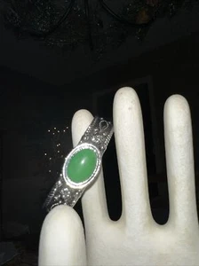J CREW Emerald Jade Green Stone Silver Scroll Cuff Bracelet NWOT new ๐228 - Picture 1 of 6