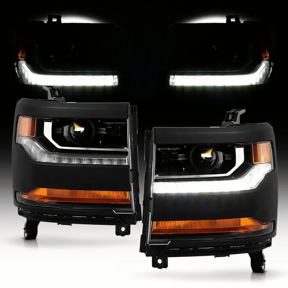 ✅ Faros proyectores LED DRL xenón HID negros para Chevy Silverado 1500 16-18 Foto 1 de 4