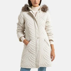 La Redoute ANNE WEYBURN Long Padded Jacket Size 24 Cream Light Beige RRP £98 - Picture 1 of 5