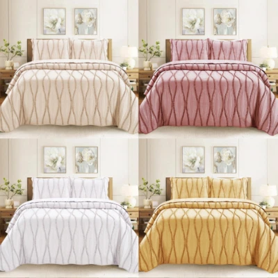 CLICK N CART UK 3 Piece Quilted Bedspread Bed Throw Embossed Bedding Set Single Double King Size