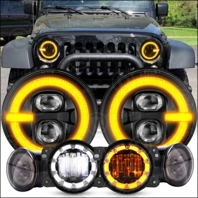 For Jeep Wrangler JK 2007-2018 Combo DOT 7'' LED Headlights Turn Fog Lights Kits - Image 1 of 4