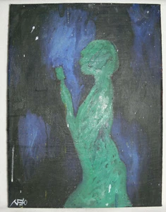 Norbert Fleischer Maler Original Zeichnung Kunstwerk Unikat Leinwand signiert - Picture 1 of 9