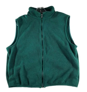Gilet smanicato Lands End unisex taglia M pile verde tasche zip intera vintage - Foto 1 di 5