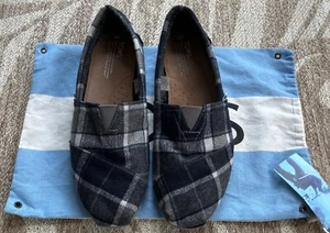 NEU Toms Schuhe Herren Größe 8 grau schwarz kariert Flanell Wollmischung Kunstfell gefüttert - Bild 1 von 8