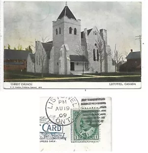 Postal Listowel Ontario Christ Church con Listowel 1909 dúplex cancelar - Imagen 1 de 4