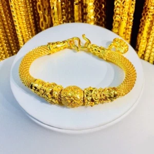 Thai 24k Gold Plated Bracelet Yellow Chain Pendant Weight 2 Baht Jewelry 15-20cm - Picture 1 of 2