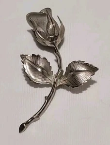 Vntg Giovanni Signed Silver Tone Rose Brooch Pin 2.5" - Picture 1 of 7