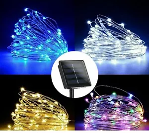 5 Luci Stringa Filo Rame LED Solare 10 20 M Impermeabile Fata Giardino Esterno UK - Foto 1 di 10
