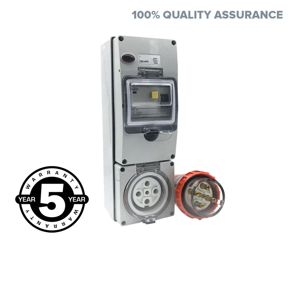 63AMP RCD Safety Switch w/32AMP 5 Pin Socket Outlet & 5 Pin Plug IP66 Waterproof - Image 1 of 4