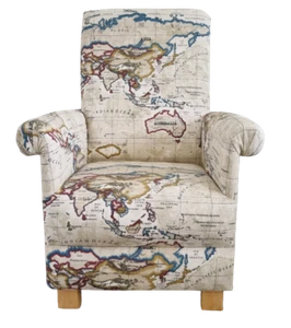 Atlas Fabric Kids Chair Child's Armchair World Maps Globe Cream Boys Girls Seat - Picture 1 of 24