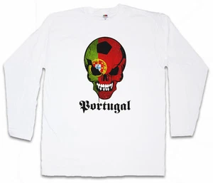 WHITE CLASSIC FOOTBALL PORTUGAL SKULL FLAG LONG SLEEVE T-SHIRT Fan Hooligan - Bild 1 von 1