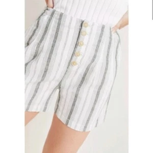 Anthropologie Linen Blend Beachgoer Shorts Size 8 Green and Ivory Striped - Picture 1 of 5