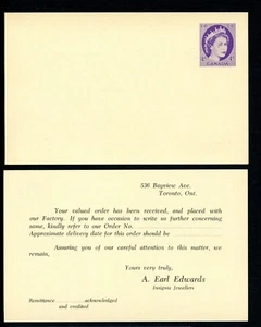 LOT 75434 CANADA UX90 UNUSED POSTAL CARD A EARL EDWARDS INSIGNIA JEWELLERS - Picture 1 of 1