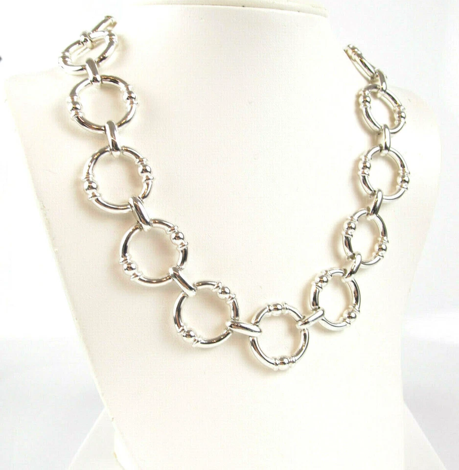 Lauren Ralph Lauren Silver Tone Textured Link Chain Necklace 18" S931