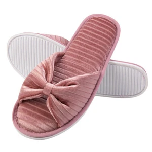 Anti Slip Bedroom Indoor Slippers Bowknot Open Toe Memory Foam Sole Flip Flops - Picture 1 of 14