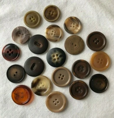 Lot 20 Large Brown Round Buttons Plastic 1" - 1-1/8" wide Sew Thru Many Styles - Image 1 of 4