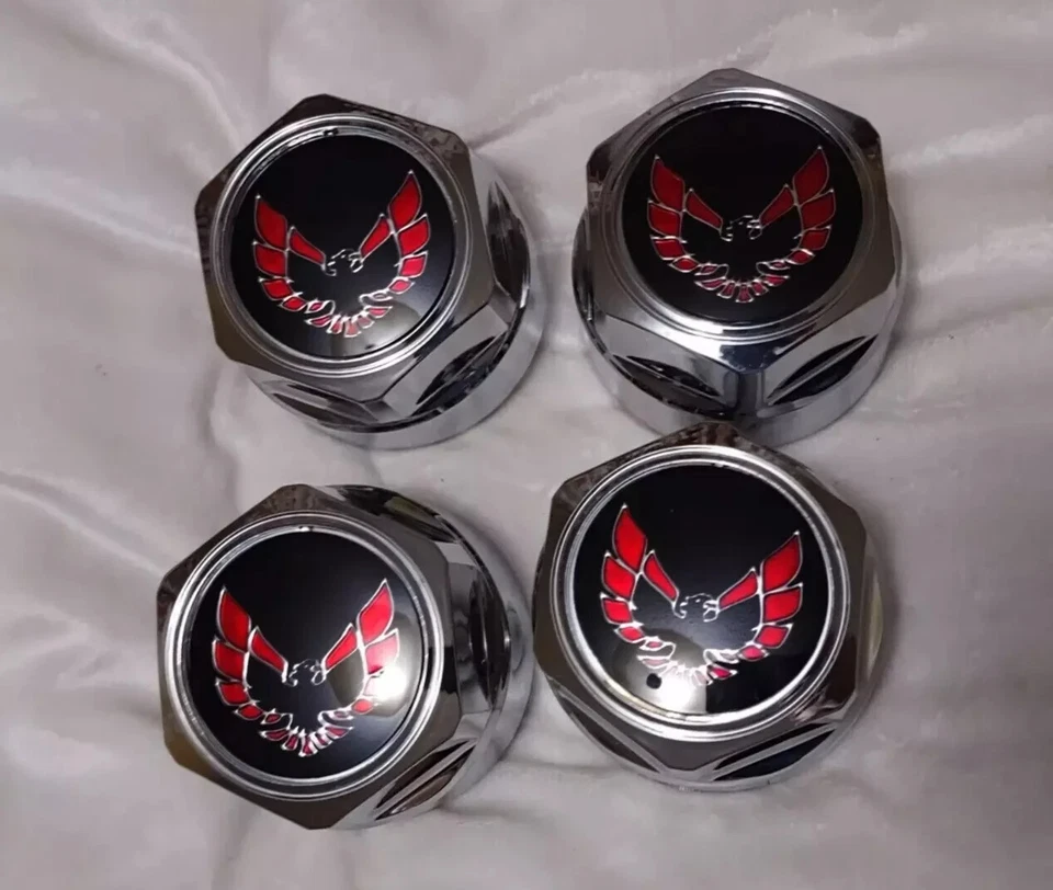 77-92 FIREBIRD TA ALUMINUM WHEEL RED BIRD PLASTIC CHROME CENTER CAP SET 4 607P - Image 1 of 4