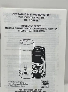 Vintage Original Mr . Coffee Iced Tea Maker Manual For Model TM1.7 - Picture 1 of 3