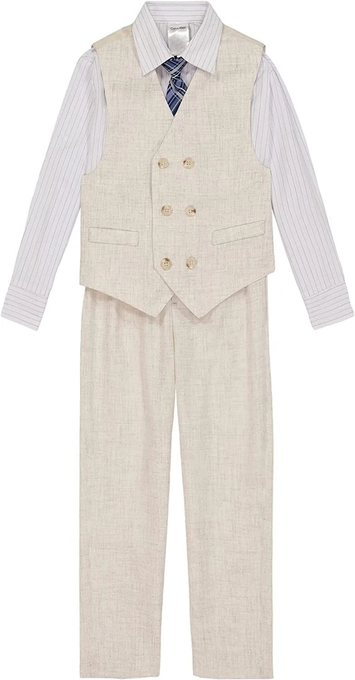 Traje formal de 4 piezas de Calvin Klein para niños, chaleco, pantalones, camisa de vestir con cuello, corbata Foto 1 de 3