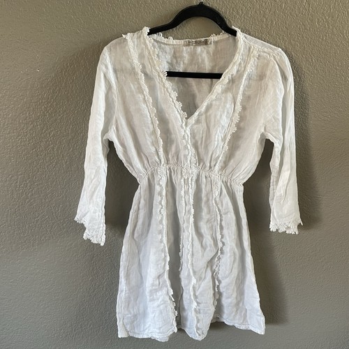 VALENTINO Valentina Naldi abito donna piccolo lino bianco boho cottagecore floreale uncinetto