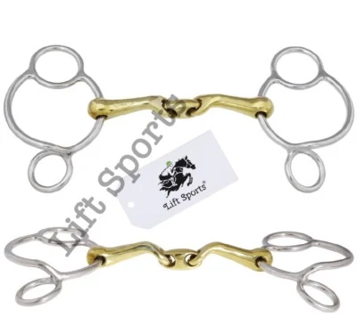LIFT SPORTS Universal 3 Ring Gag Verbindend Angled Bit Lozenge Fat Stainless Steel Snaffle