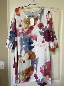 Women's Fashion Temperament Fresh Printed V-Neck 3/4 Sleeves Mini Dress. Size M - Picture 1 of 7