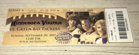9/30/07 Vikings Packers Brett Favre beat Dan Marino Record TD Season Ticket Stub Cover