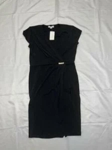 MSRP $80 Charter Club Cap Sleeve Above Knee Faux Wrap Dress Black Size Small - Picture 1 of 3