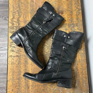 Vera Wang Lavender Label Leather Chantel Biker Moto Black Boots Size 8M / 39 - Picture 1 of 7
