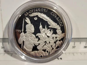 (L1061) Scarce 1993 Bullion Art Round 0.999 Silver 1oz - " Aborigenes Cubanos " - Picture 1 of 4