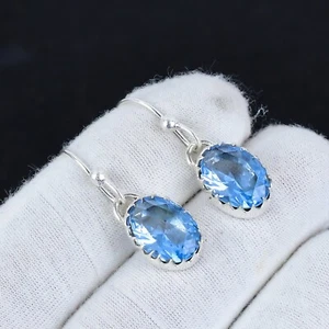 Blau Topas Edelstein Handgemacht 925 Sterlingsilber Ohrringe Für Geburtstag Gift - Bild 1 von 4