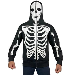 Herren Glow in the Dark Skelett Hoodie Vollgesichtsmaske Reißverschluss Halloween Kostüm - Bild 1 von 7