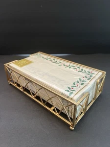 2 LENOX GUEST TOWELS Christmas NAPKINS PAPER 16 IN PACKAGE W/Gold Holder - Picture 1 of 4