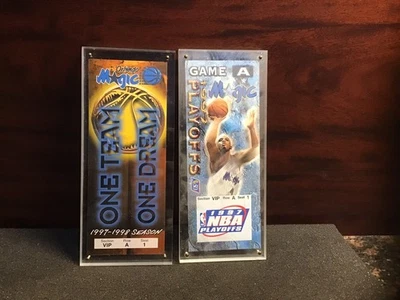 (2) 1997 COMMEMORATIVE TICKET ORLANDO MAGIC PLEXI Encased 🏀 - Image 1 of 2