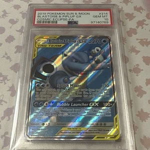 PSA 10 Blastoise & Piplup Tag Team GX 214/236 Full Art Cosmic Eclipse - Bild 1 von 5