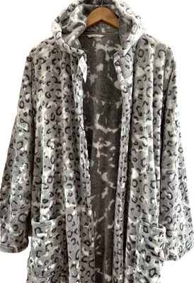 Soft L/XL Dressing gown Gray with Print Bath Robes Long Hooded Wrap Robe Cozy - Image 1 of 4