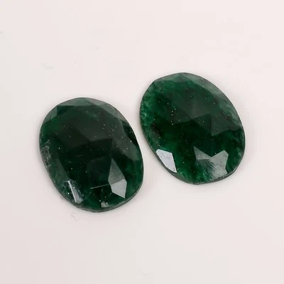 21.5 Ct Green Aventurine Gemstone Pair 21x15x4 mm Oval Faceted Translucent Loose - Image 1 of 4