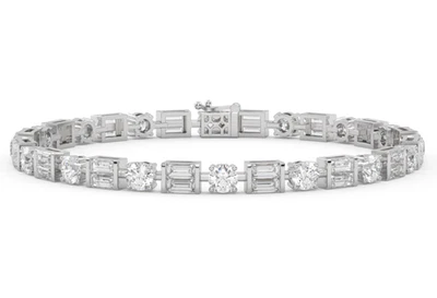 Brazalete de tenis de diamantes/CVD cultivados en laboratorio redondo y baguette de 7,16 quilates en oro blanco de 14 k Foto 1 de 4