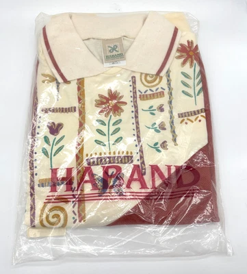 Винтажная женская рубашка с воротником и цветочным узором Haband DEADSTOCK цвета красной слоновой кости размер L ЧИТАЙТЕ! - Изображение 1 из 4