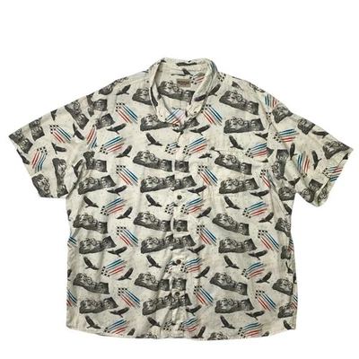 Camisa Pelirroja Para Hombres 3XL Algodón Bandera EE. UU. Patriótico Americano Abotonada Manga Corta Foto 1 de 4