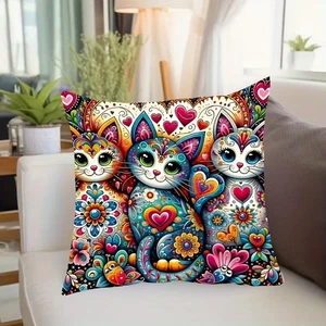 2 X Bellissimi Copricuscini Boho Vibranti Gatto Floreale Cuscini Decorativi - Foto 1 di 6
