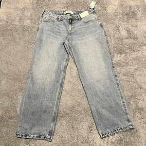 Hollister Jeans Womens 31 Shirt Low Rise Baggy Light Wash Denim Bows - Picture 1 of 12