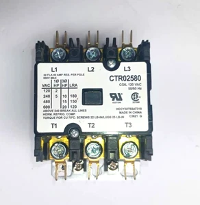 CTR02580 30 Amp  3 Pole 600V Contactor, 120 Volt Coil - Picture 1 of 2