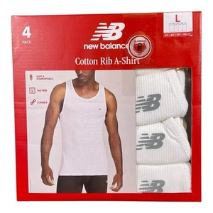 New Balance Men's 4-Pack Tanks Tops Large 42-44 Undershirts Cotton Blend White - Picture 1 of 7