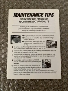 Folleto de consejos de mantenimiento de profesionales para tus productos Nintendo raro - Imagen 1 de 3