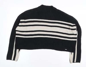 Hollister Womens Black High Neck Striped Cotton Blend Jumper Size S - Picture 1 of 12