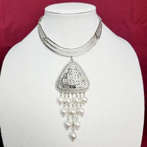 Gargantilla colgante serpiente reptil plata étnica tribal colgante lágrima 14" - Imagen 1 de 13